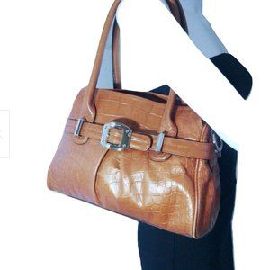 B. Makowsky Satchel Croco Embossed Carmel Leather Handbag Shoulder Bag (new)